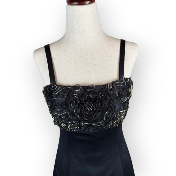 Vintage 90's Girls Ruched Flower Black Gold Formal Dress Junior 7 A-Line - Picture 4 of 8